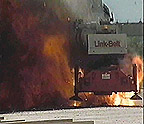 Hydraulic lines and oil begin burning